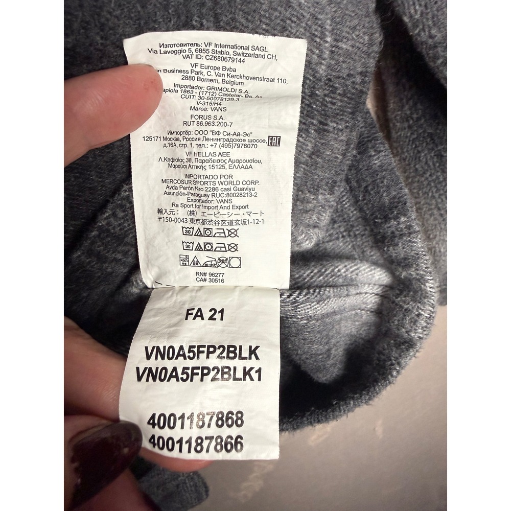 Vans Mens Large Grey Black Plaid Flannel Chore Shirt Jacket 100% Cotton - Picture 10 of 12
